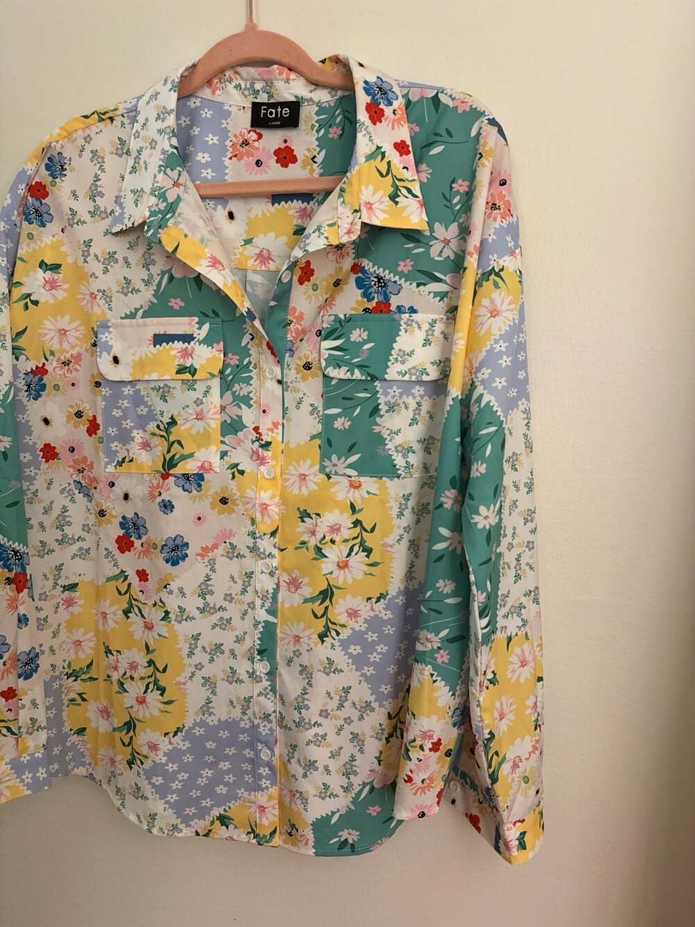 Fate Multicolor Floral Patchwork Button-Up Shirt … - image 6